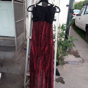 Strapless Black & Burgundy Evening Gown